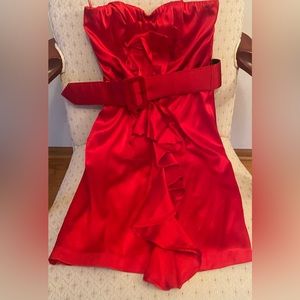 100% Silk Red Strapless Dress